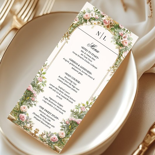 Elegante Bloemboog bruiloft monogram Menu