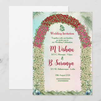 Elegante bloemboog & Indische trouwuitnodiging Kaart