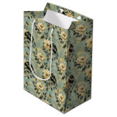 Elegante Bloemcrème & Zwarte Decoupage Medium Cadeauzakje (Voorkant Gekanteld)