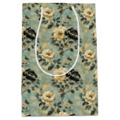 Elegante Bloemcrème & Zwarte Decoupage Medium Cadeauzakje (Voorkant)