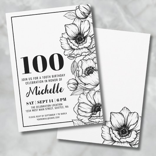 Elegante Bloemen 100e Verjaardag Kaart