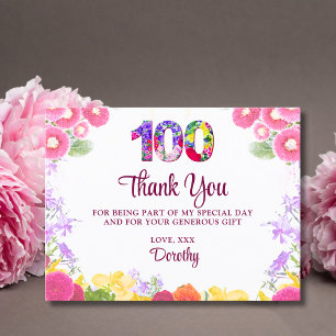 Elegante Bloemen 100ste verjaardag, 100 jaar Dank Briefkaart