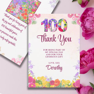 Elegante Bloemen 100ste Verjaardagsfeest / 100 Jaa Bedankkaart