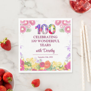 Elegante Bloemen 100ste Verjaardagsfeest / 100 Jaa Servet