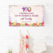 Elegante Bloemen 100ste Verjaardagsfeest / Pastel Spandoek (Insitu)