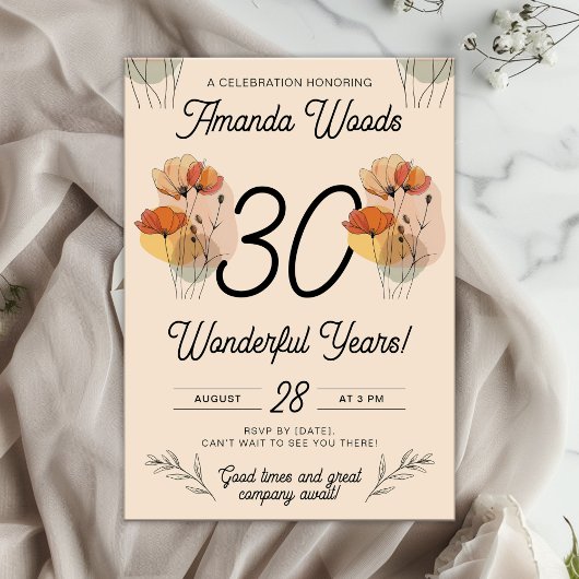 Elegante Bloemen 30ste Verjaardag Kaart