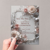 Elegante Bloemen 3D Save the Date Uitnodiging Acryl Uitnodigingen (Insitu (Draagbaar))