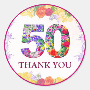 Elegante Bloemen 50ste Verjaardagsfeest / 50 jaar Ronde Sticker