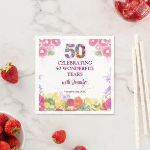 Elegante Bloemen 50ste Verjaardagsfeest / 50 jaar Servet