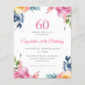 Elegante Bloemen 60e Verjaardag Budget Uitnodiging (Voorkant)