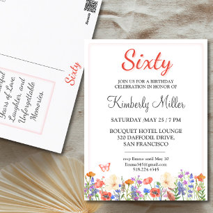 Elegante bloemen 60e verjaardagskaart bloem 60 uit briefkaart