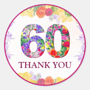Elegante Bloemen 60ste Verjaardagsfeest / 60 jaar Ronde Sticker