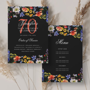 Elegante Bloemen 70e Verjaardag Programma Menu Zwa