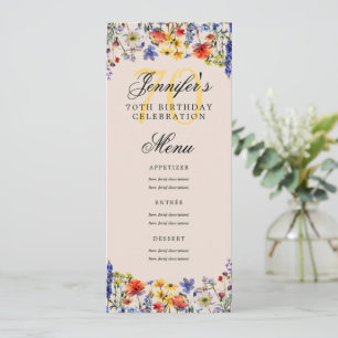 Elegante Bloemen 70ste Verjaardag Party Menu Champ Kaart