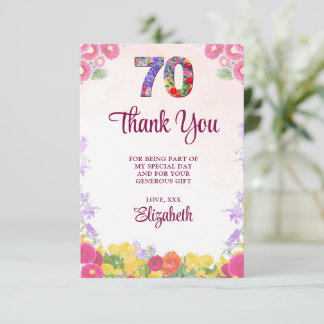 Elegante Bloemen 70ste Verjaardagsfeest / 70 jaar Bedankkaart