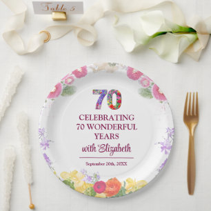 Elegante Bloemen 70ste Verjaardagsfeest / 70 jaar Papieren Bordje