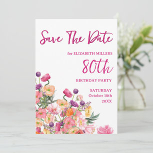 Elegante Bloemen 80ste Verjaardag Party Flat Kaart