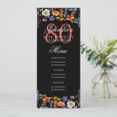 Elegante Bloemen 80ste Verjaardag Party Menu Zwart Kaart (Staand voorkant)