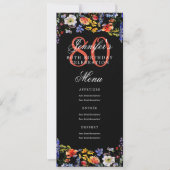 Elegante Bloemen 80ste Verjaardag Party Menu Zwart Kaart (Voorkant)