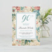 Elegante bloemen 90ste verjaardag mijlpaal viering kaart (Staand voorkant)