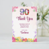 Elegante Bloemen 90ste Verjaardagsfeest / 90 jaar Bedankkaart (Staand voorkant)