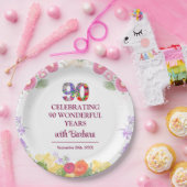 Elegante Bloemen 90ste Verjaardagsfeest / 90 jaar Papieren Bordje (Feest)