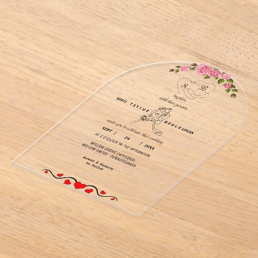 Elegante Bloemen Acryl Huwelijksuitnodiging met Mo Acryl Uitnodigingen (Laagn)