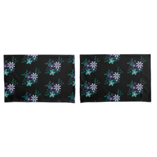 Elegante bloemen aqua groen paarse violet Dark BG Kussensloop