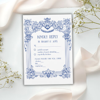 Elegante Bloemen Barok Blauw Column Huwelijk RSVP Kaartje