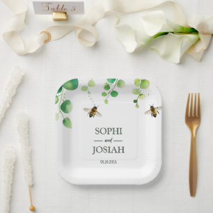 Elegante bloemen Bijen houden van natuurlijke brui Papieren Bordje