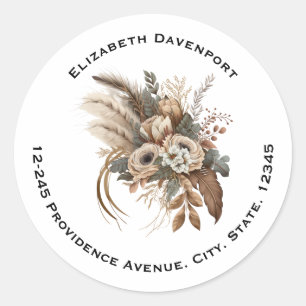 Elegante bloemen bladeren en veren adres ronde sticker