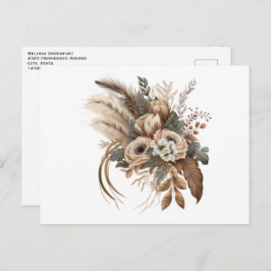 Elegante bloemen, bladeren en veren briefkaart