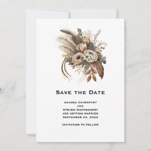 Elegante bloemen bladeren en veren bruiloft save the date