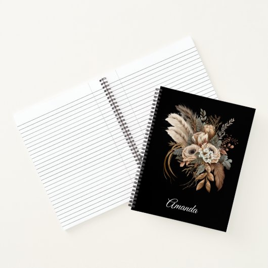 Elegante bloemen, bladeren en veren notitieboek (Binnen)