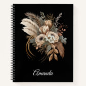 Elegante bloemen, bladeren en veren notitieboek (Voorkant)