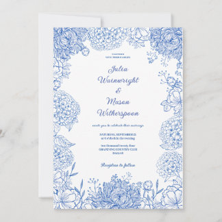 Elegante Bloemen Blauw Bloemen Huwelijksuitnodigi Kaart