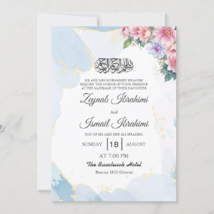 Elegante Bloemen Blauw Islamitische Moslim Huwelij Kaart