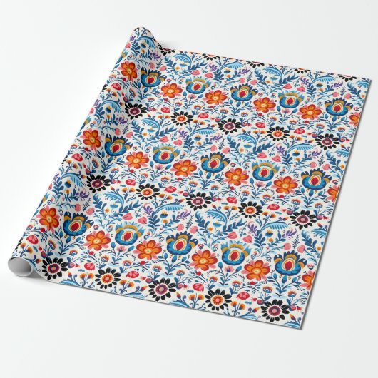 Elegante Bloemen Bloempatroon Cadeaupapier (Uitgerold)