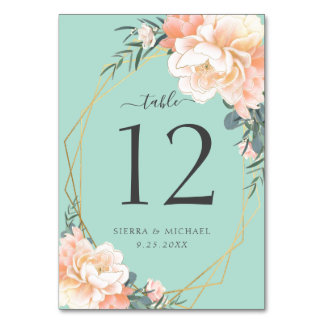Elegante Bloemen Blush Perzik Mint Groen Goud Brui Kaart