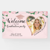 Elegante Bloemen Blush Roze Afstuderen Welkom Spandoek (Horizontaal)