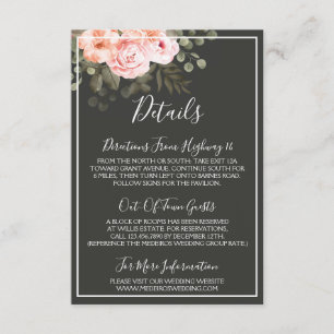Elegante Bloemen Blush Roze Details / Routebeschri Informatiekaartje