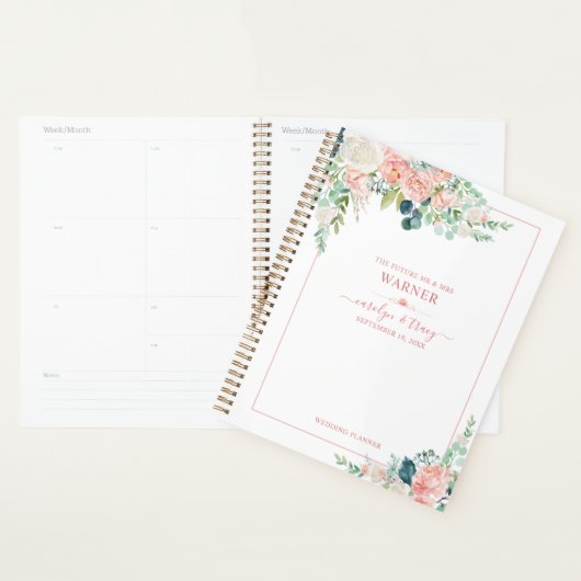 Elegante Bloemen Blush Roze Rose Script Wedding Planner (Display)
