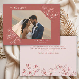 Elegante Bloemen Boho bruiloft Bedankkaart