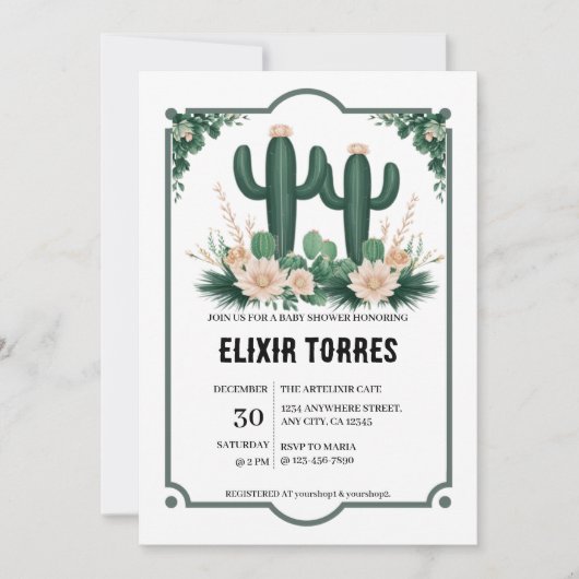 Elegante Bloemen Boho Modern Cactus Baby shower Kaart (Voorkant)