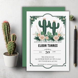 Elegante Bloemen Boho Modern Cactus Baby shower Kaart