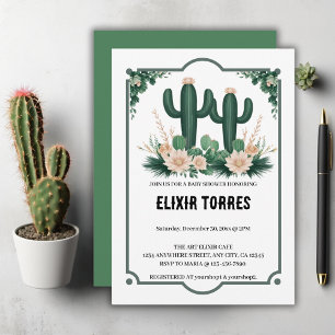 Elegante Bloemen Boho Modern Cactus Baby shower Kaart