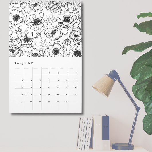 Elegante bloemen botanische geïllustreerd kalender
