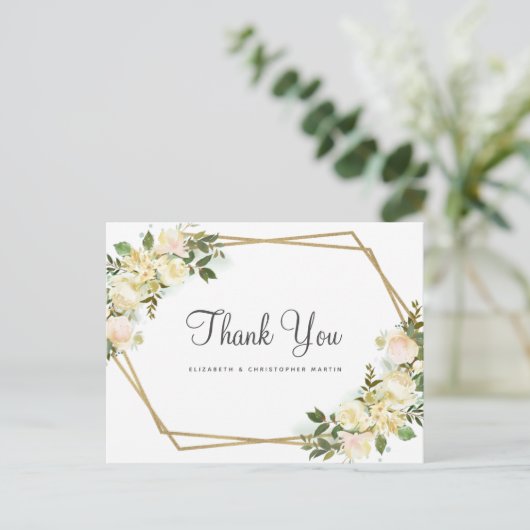 Elegante Bloemen Botanische Rozen Bruiloft Dank u Briefkaart (Staand voorkant)