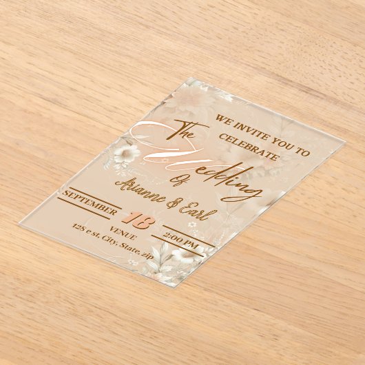 Elegante Bloemen bruiloft acryl uitnodiging Acryl Uitnodigingen (Laagn)