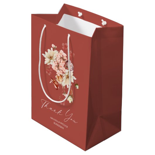 Elegante Bloemen bruiloft Dank u Gift Bag Medium Cadeauzakje (Achterkant Gekanteld)